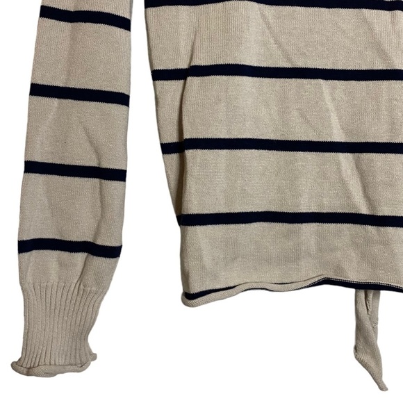 Chaser Long Sleeve Ribbed Beige Black Stripes  V-Neck Tie Front Sweater Small S - Picture 9 of 16